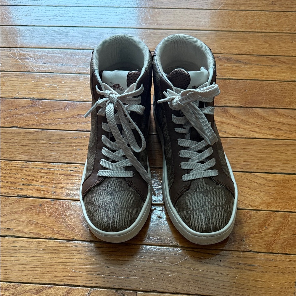 Coach Brown and White High-Top Sneakers - Picture 2 of 8